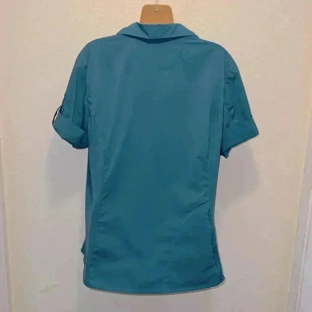 Merrell opti-wick of 30+ teal short sleeve button up women’s size XL/Extra Large - Picture 5 of 9